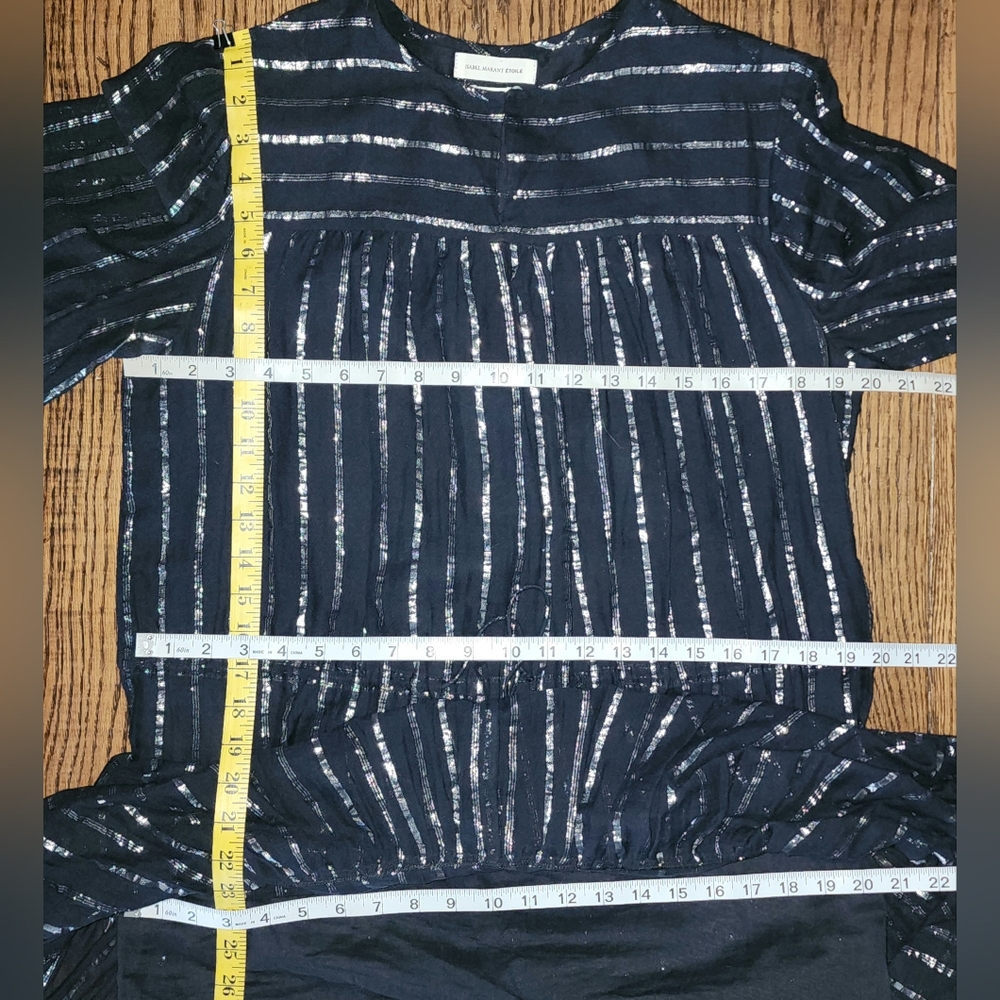 ISABEL MARANT ETOILE Women's sz 40 Black Metallic Silver Stripe Tiered Dress M - Picture 14 of 15